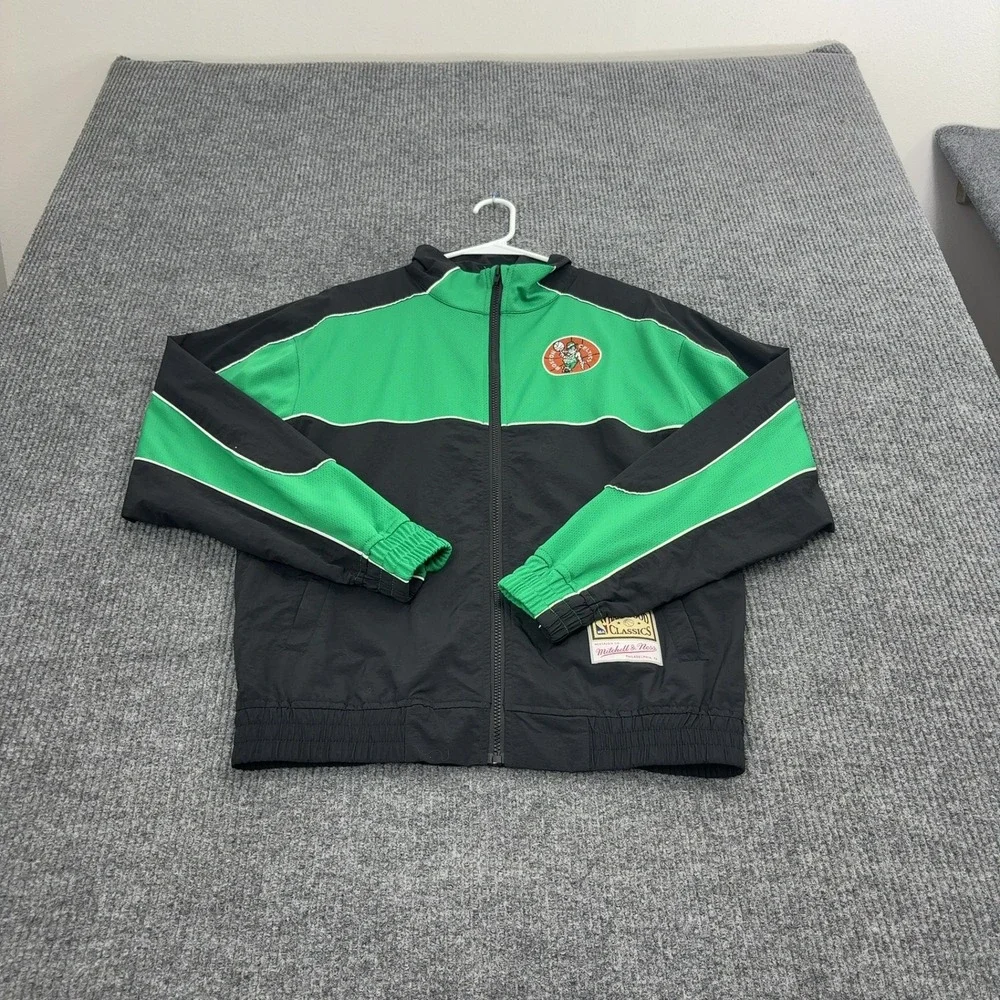 Boston Celtics Mitchell & Ness Jacket Mens M Black Green Nylon Full Zip Sporty